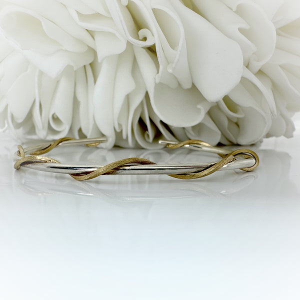 Custom Hand Made Two Tone Wrapped Cuff | Sterling Silver & 10K Yellow Gold