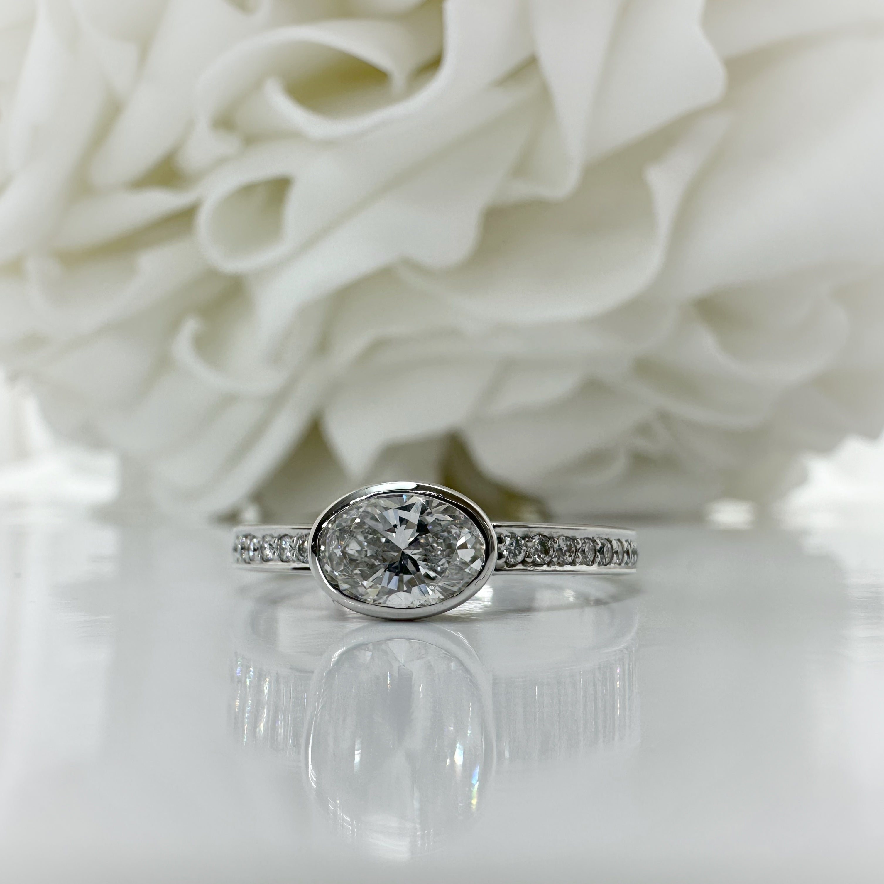 0.726 Carat Bezel Set Oval Cut Lab Grown Diamond Engagement Ring | 14k White Gold