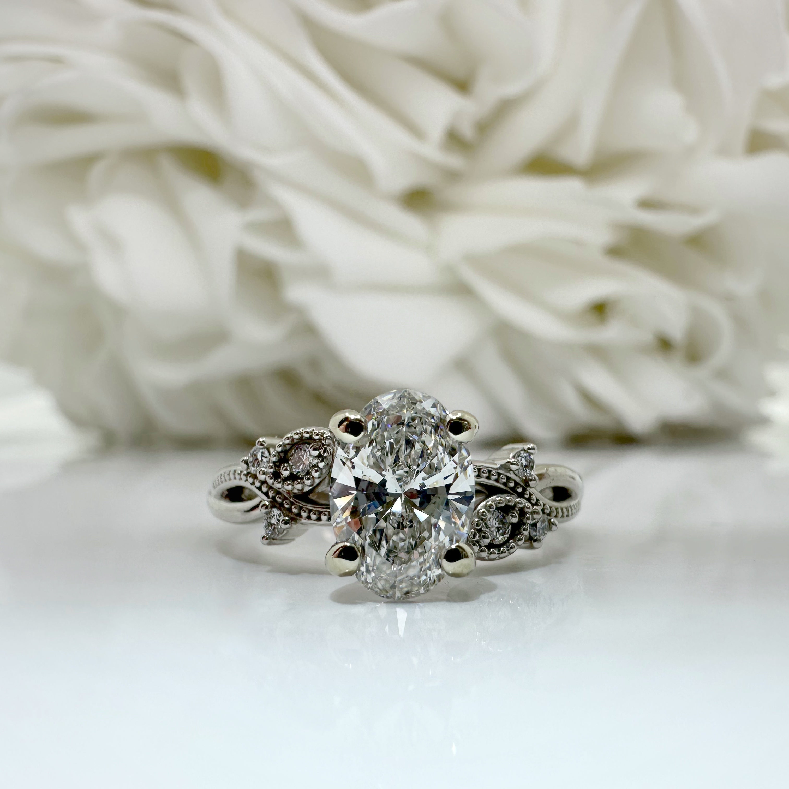 1.01  Carat Lab Grown Oval Accented Engagement Ring | 10k White Gold