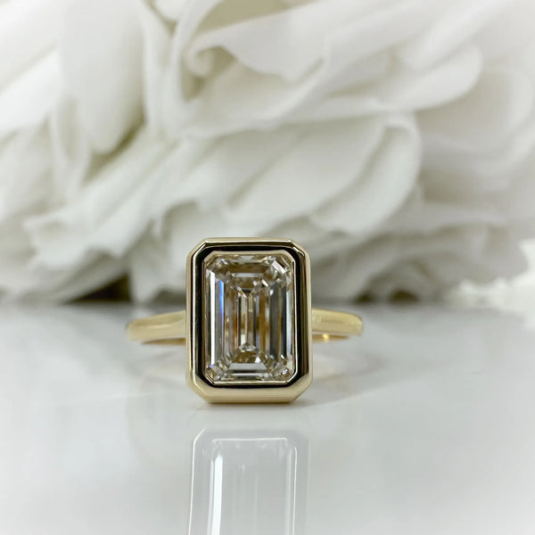 2.00 Carat Emerald Cut Bezel Set Lab Grown Diamond Engagement Ring | 14K Yellow Gold