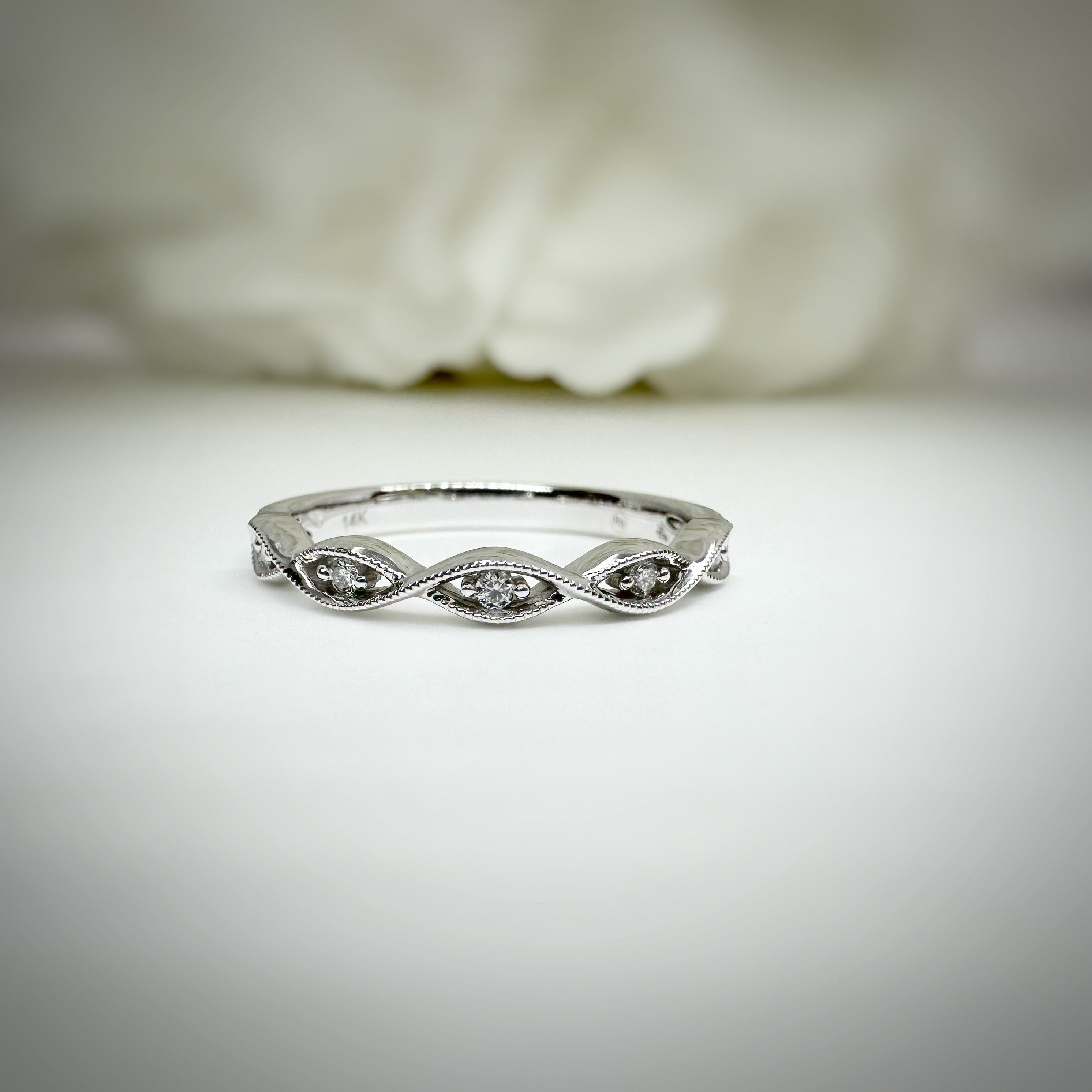 14k white 5 stone milgrain natural diamond band