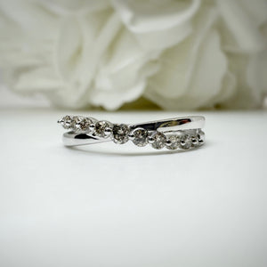 10k white gold cross over natural diamond band