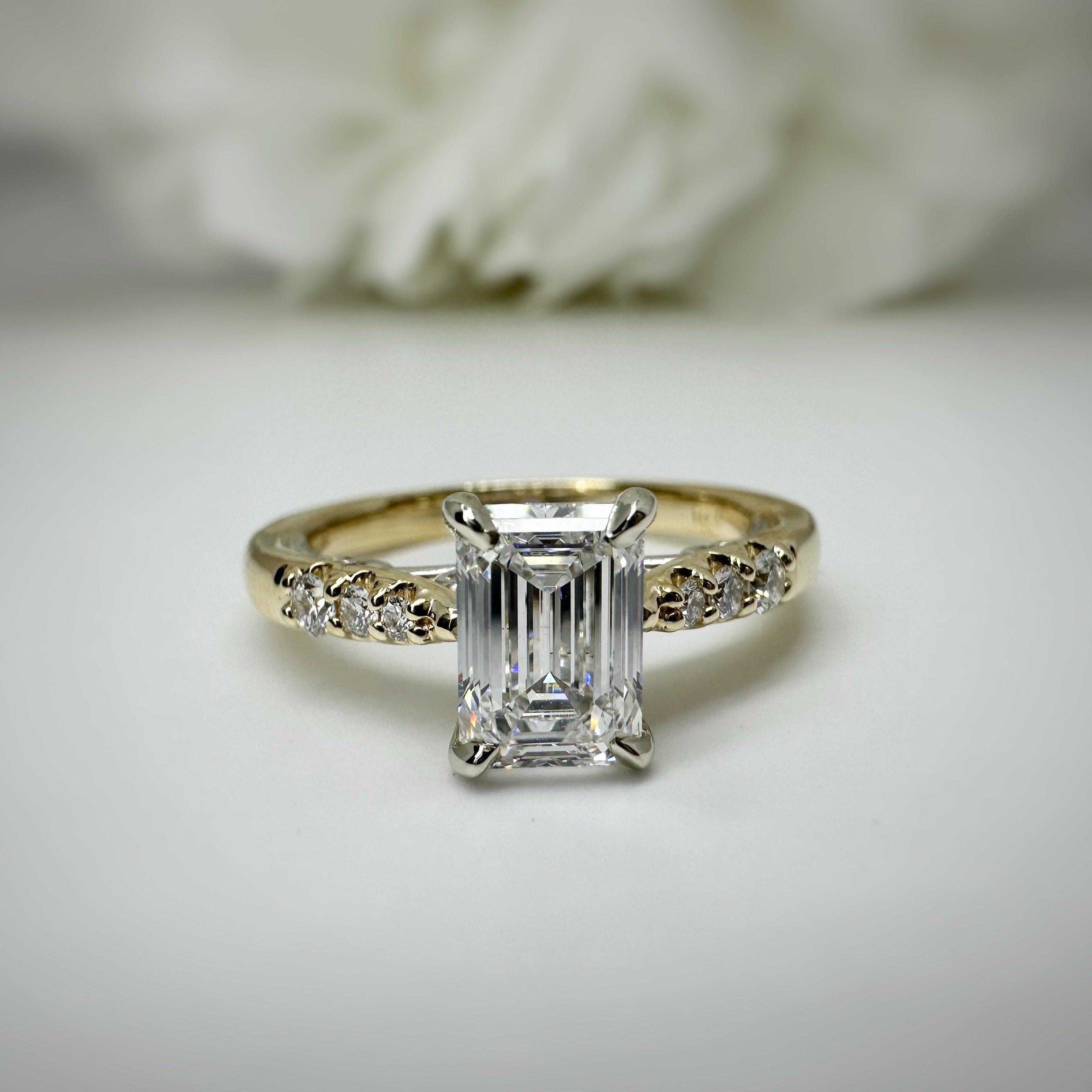 14k 2 tone Emerald cut Diamond Engagement Ring - Lab Grown