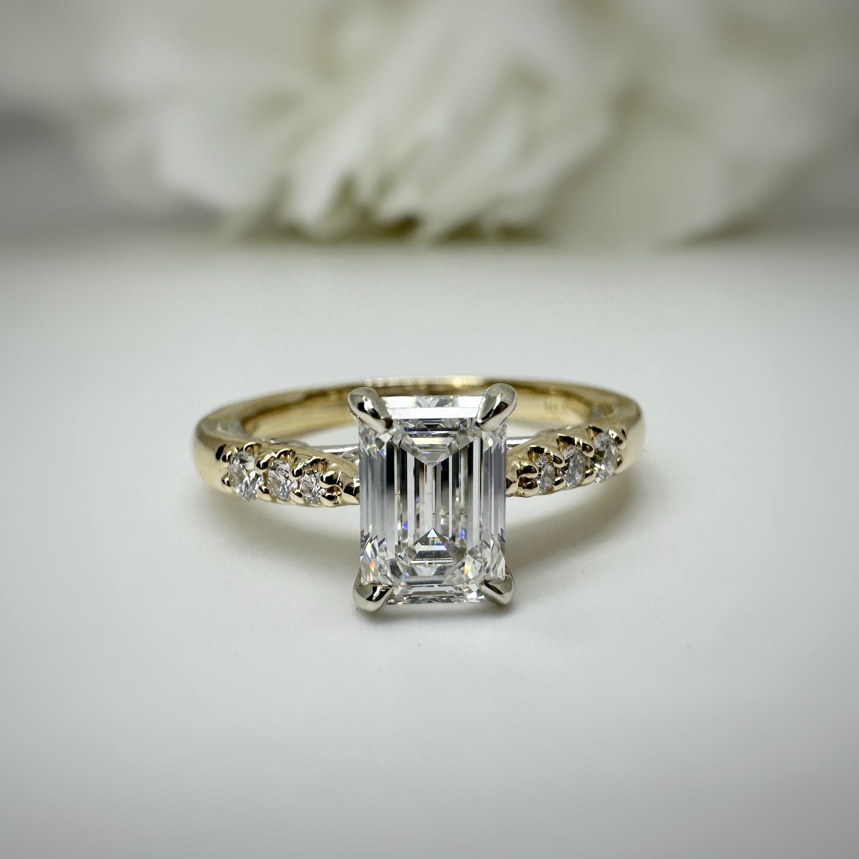14k 2 tone Emerald cut Diamond Engagement Ring - Lab Grown