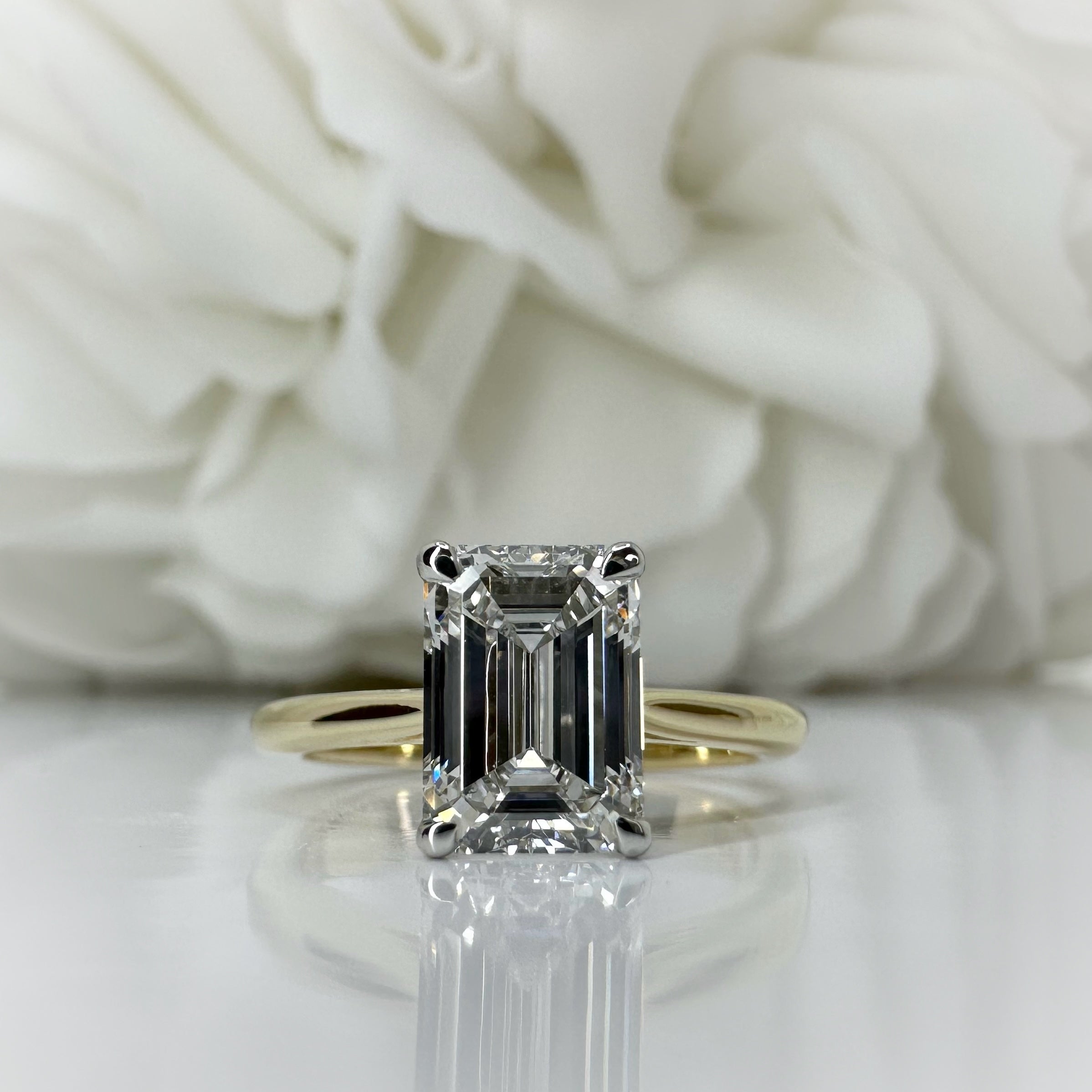 2.00 Carat Lab Grown Emerald Cut Diamond Engagement Ring | 14k Gold with Platinum