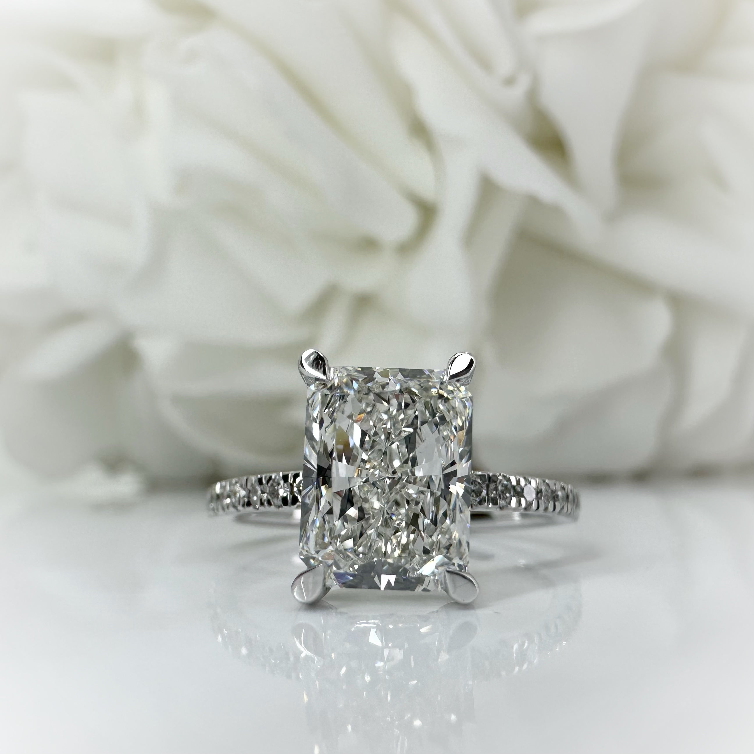 2.25 Total Carat Weight Lab Grown Diamond Accented Engagement Ring With Radiant Center | 14k White Gold