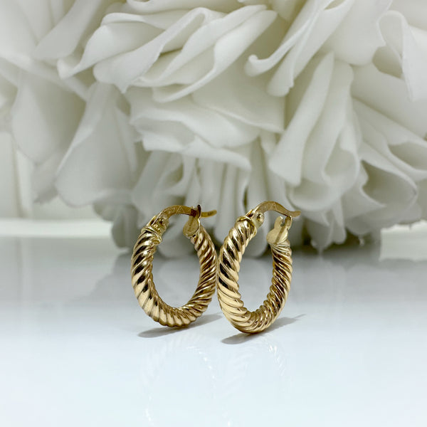Small Twisted Hoop Earrings | 10K Yellow Gold