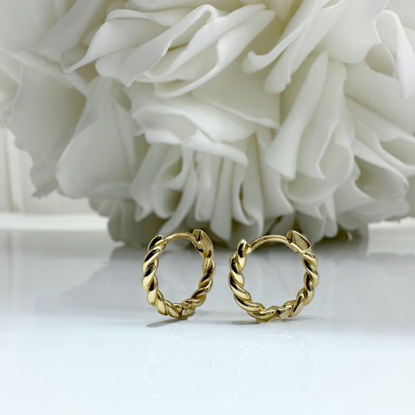 Small Twisted Hoop Earrings Hinged | 10K Yellow Gold