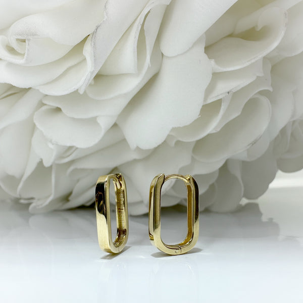 Rectangular Huggie Hoop Earrings | 10K Yellow Gold