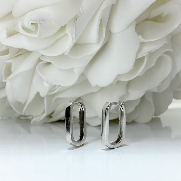 Rectangular Huggie Hoop Earrings | 10K White Gold