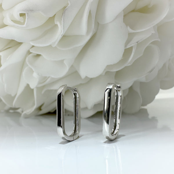 Medium Rectangular Huggie Hoop Earrings | 10K White Gold