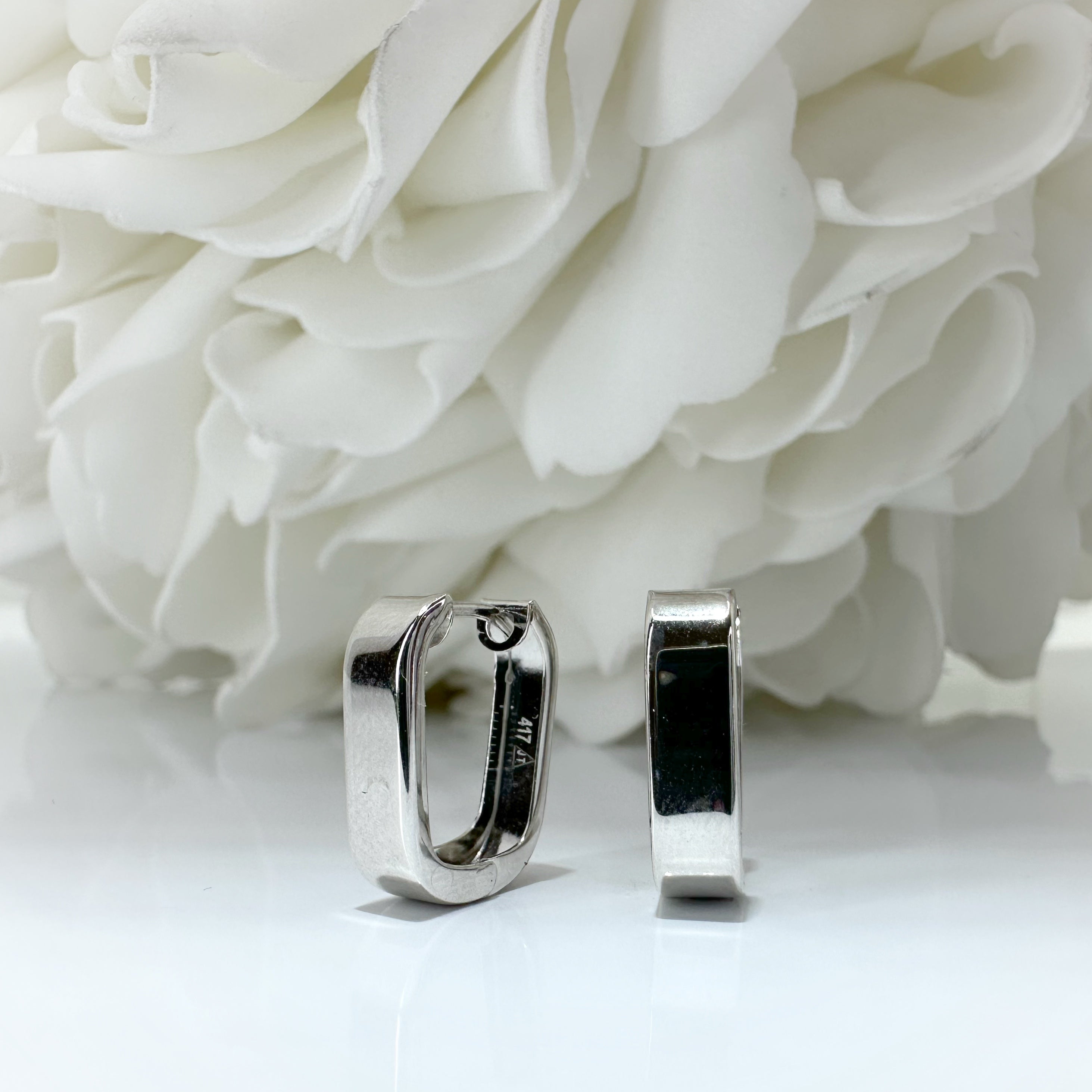 Hinged Rectangular Huggie Hoop Earrings | 10k White Gold