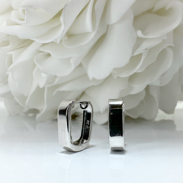 Hinged Rectangular Huggie Hoop Earrings | 10K White Gold