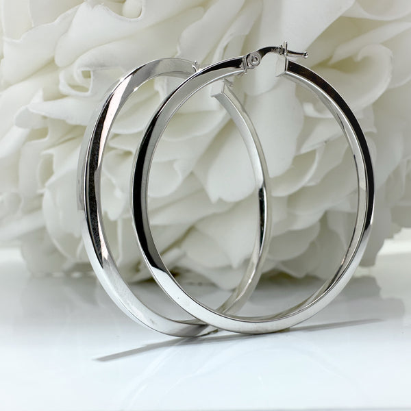 Large Square Edge Hoop Earrings | 10K White Gold