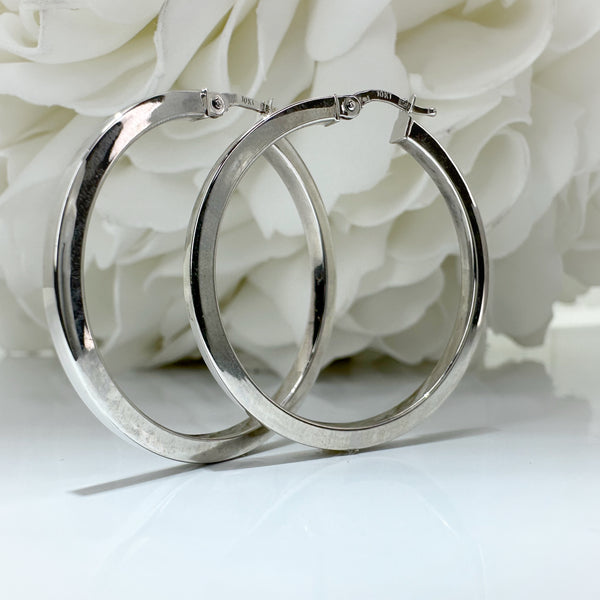 Square Edge Hoop Earrings | 10K White Gold