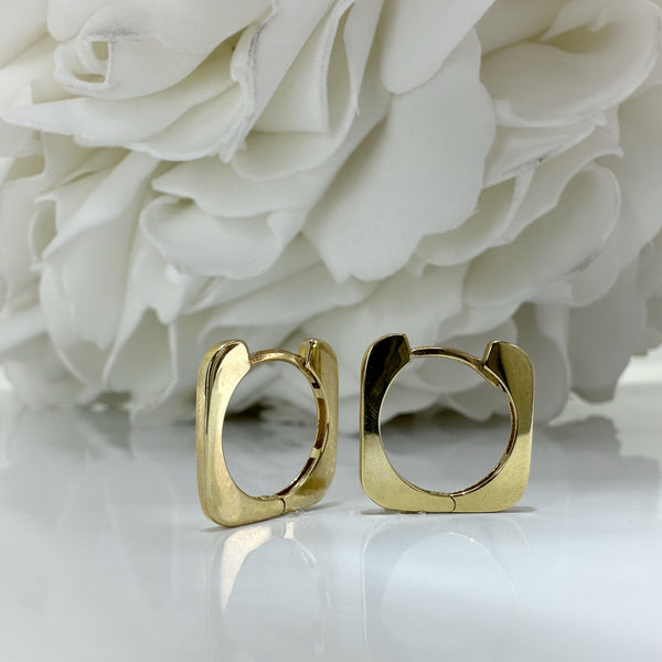 Soft Square Shaped Hinged Huggie Earrings | 10K Yellow Gold