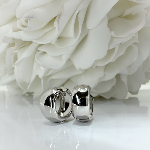 Wide Hinged Huggie Hoop Earrings | 10K White Gold