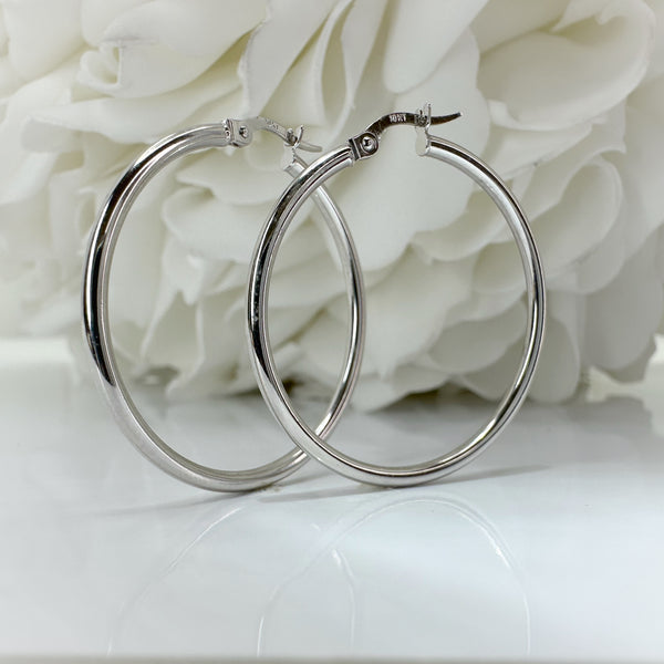 Narrow Width Hoop Earrings | 10K White Gold
