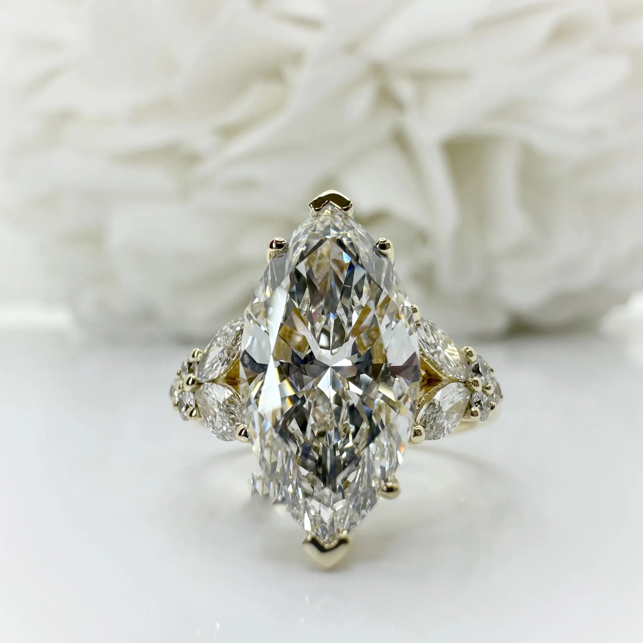 3.63 Total Carat Weight Marquise Cut Lab Grown Diamond Accented Engagement Ring | 14K Yellow Gold