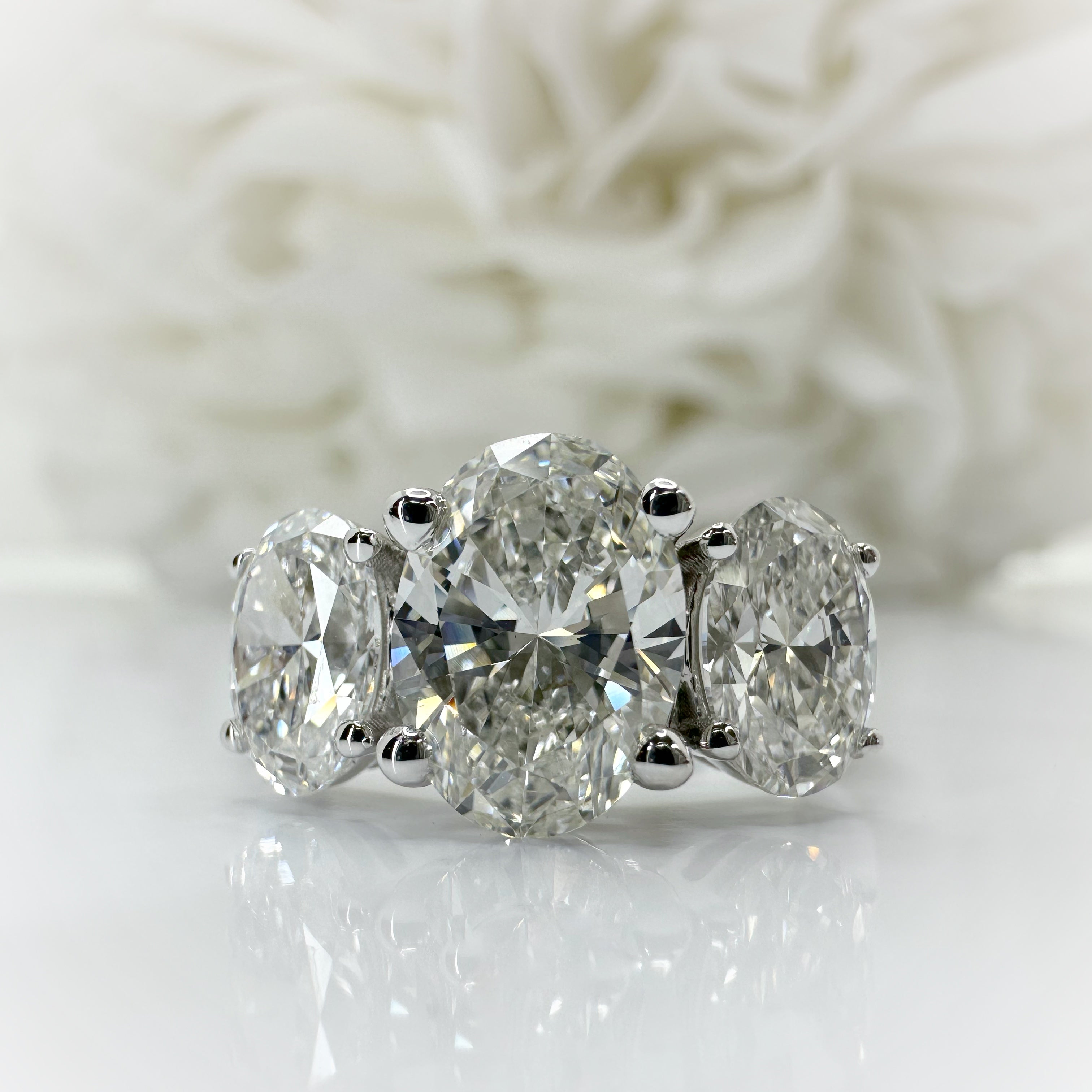 3.00 Total Carat Weight 3 Stone Oval Cut Lab Grown Diamond Engagement Ring | 14k White Gold