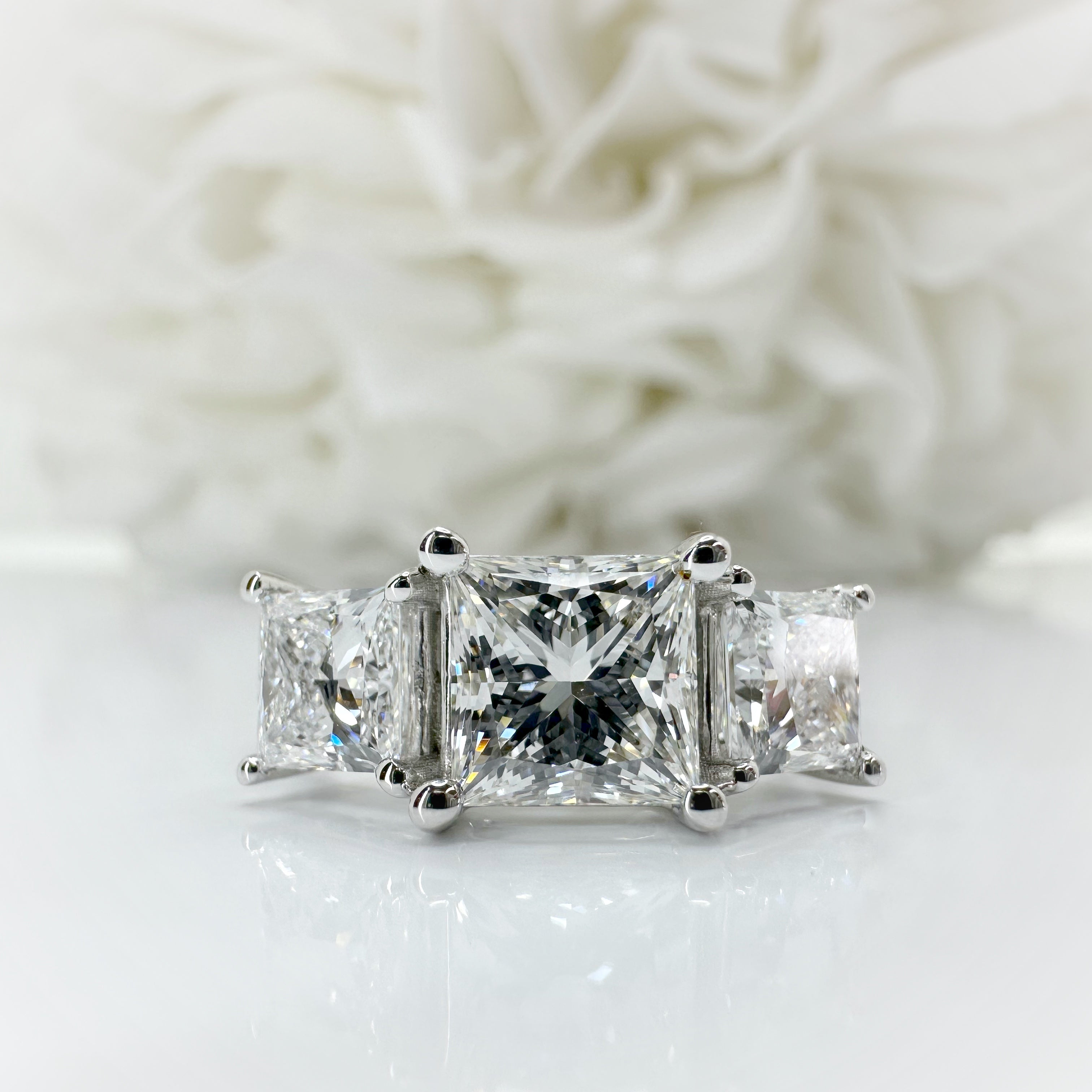 3.00 Total Carat Weight 3 Stone Princess Cut Lab Grown Diamond Engagement Ring | 14k White Gold