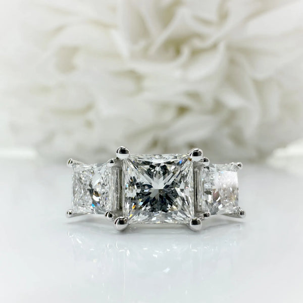 3.00 Total Carat Weight 3 Stone Princess Cut Lab Grown Diamond Engagement Ring | 14K White Gold