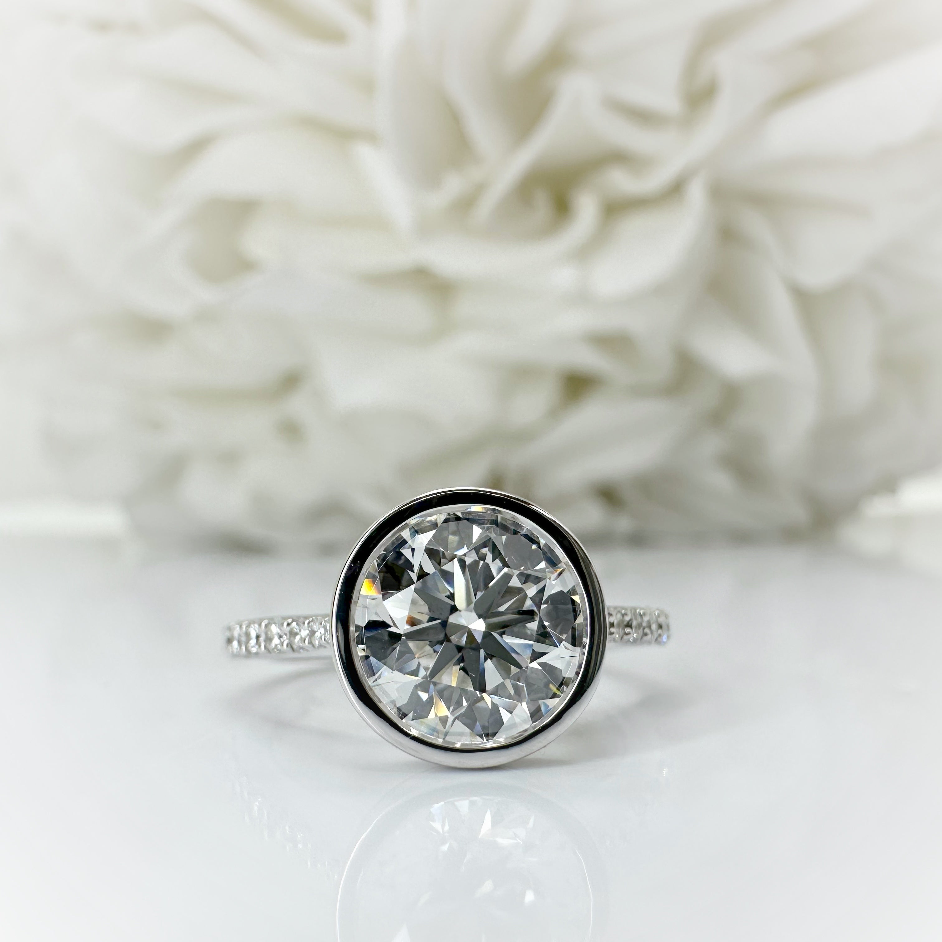 2.03 Carat Round Brilliant Cut Bezel Set Lab Grown Diamond Engagement Ring | 10k White Gold