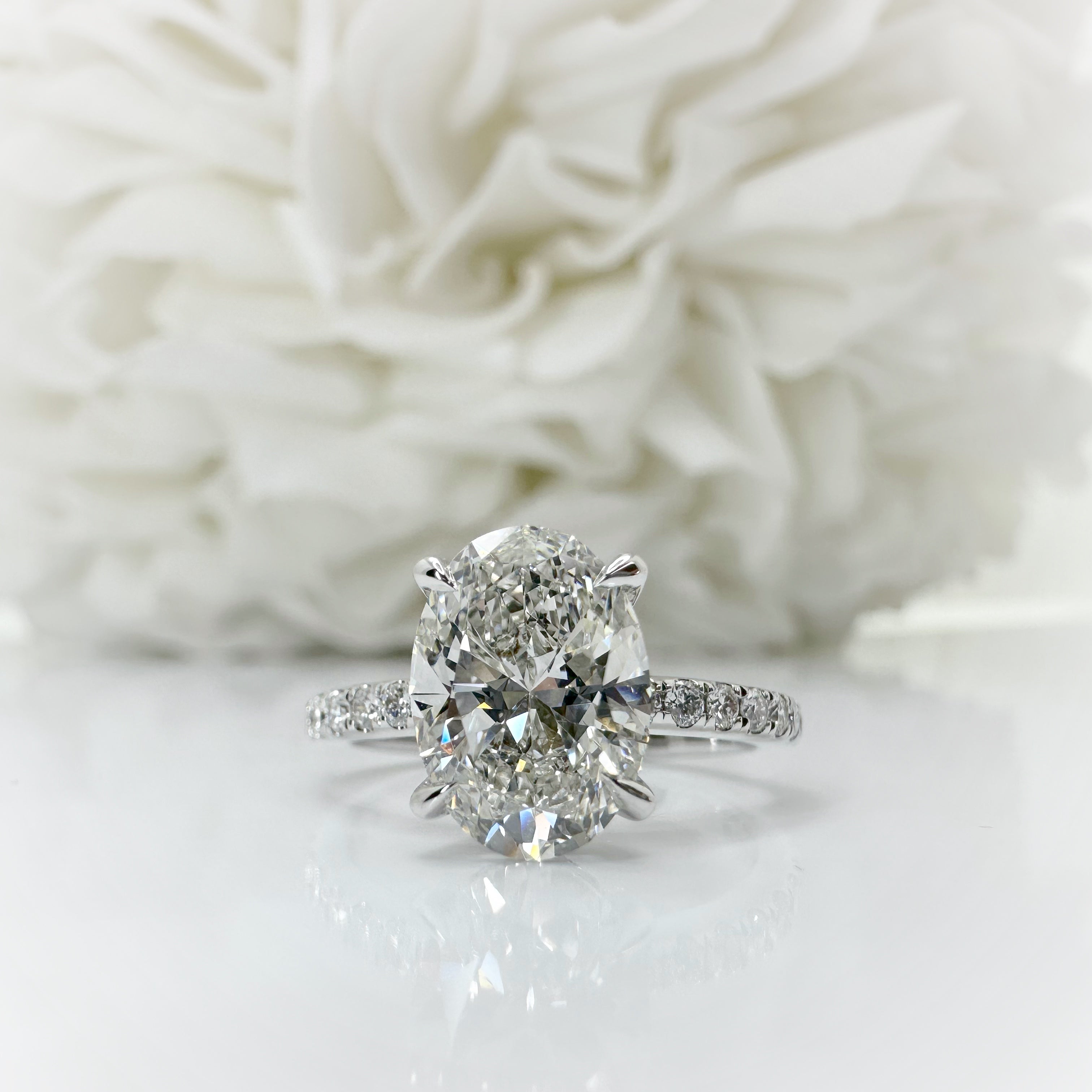 2.30 Total Carat Weight Oval Cut Lab Grown Diamond Engagement Ring | 14k White Gold