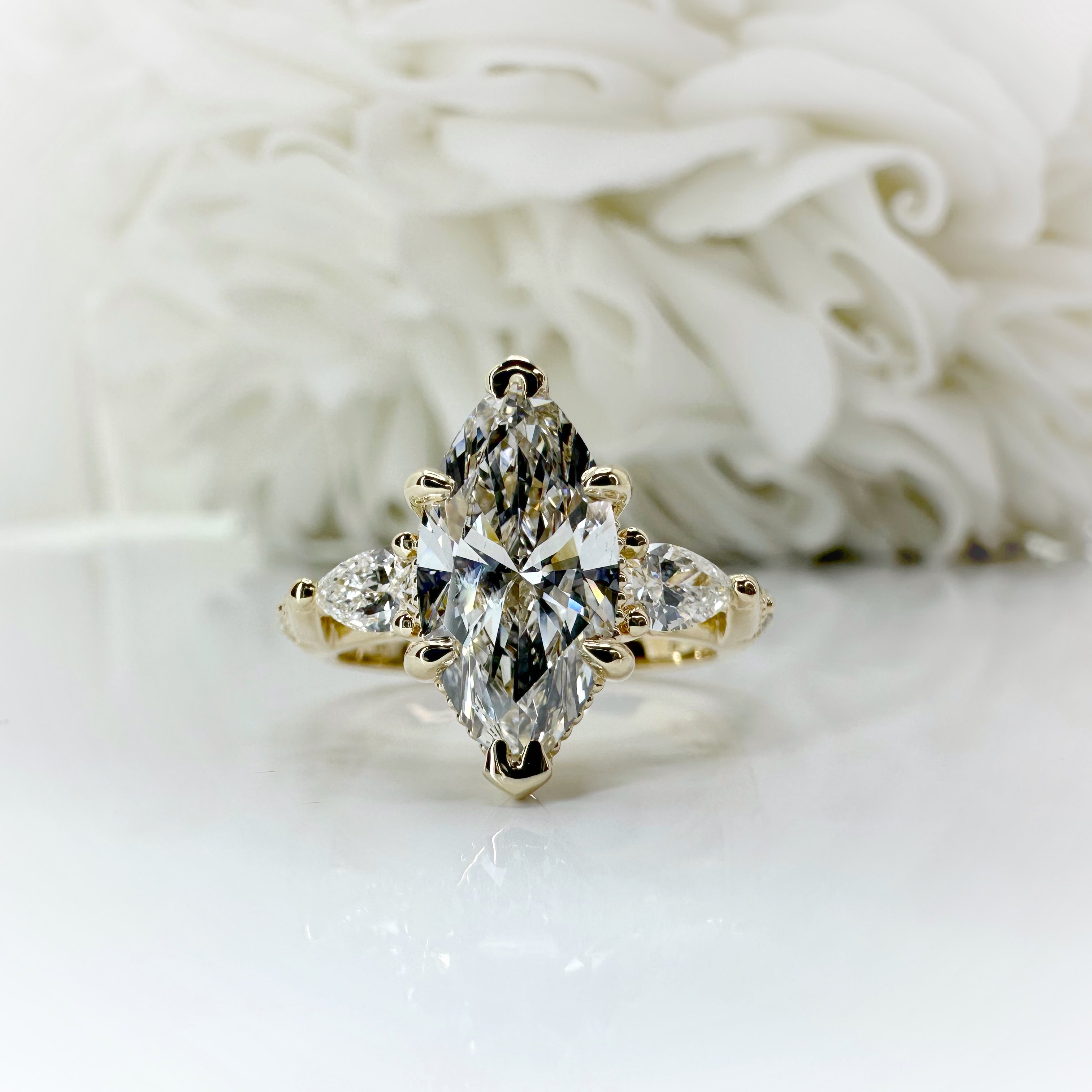 2.02 Carat Marquise Cut Accented Lab Gown Diamond Engagement Ring | 10k Yellow Gold