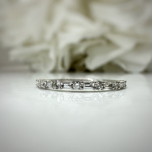 14k natural round and baguette anniversary band