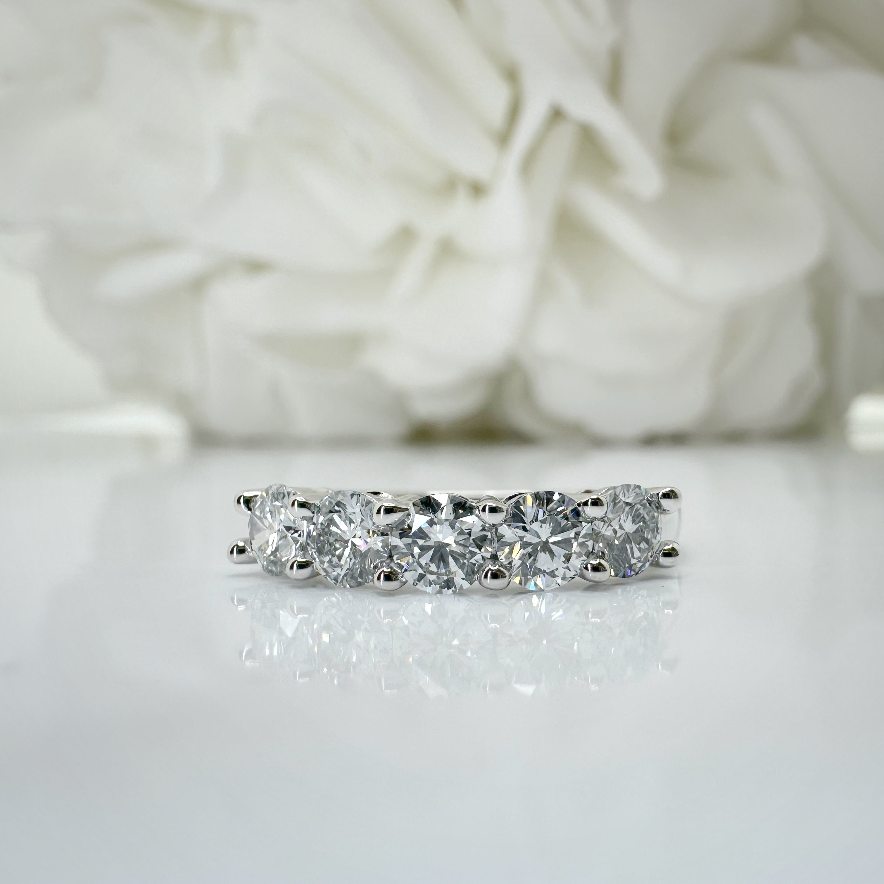 1.00 Total Carat Weight Round Brilliant Cut Lab Grown Diamond Anniversary Band | 10k White Gold