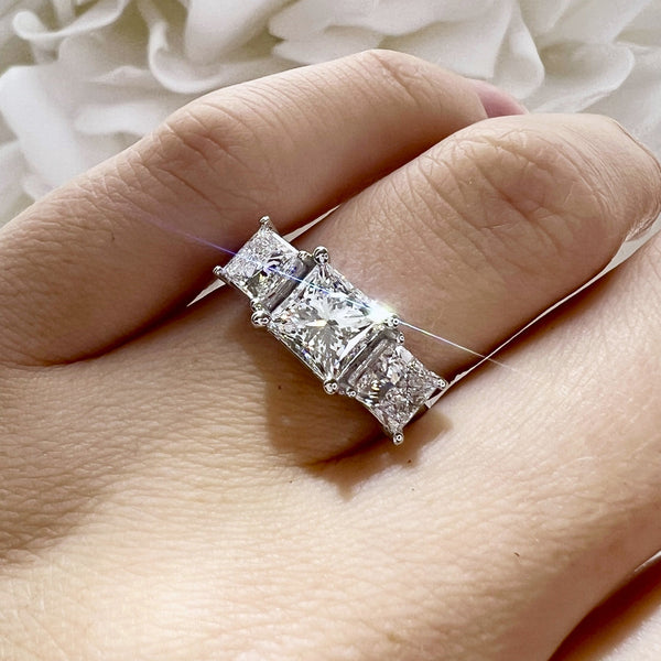 3.00 Total Carat Weight 3 Stone Princess Cut Lab Grown Diamond Engagement Ring | 14K White Gold