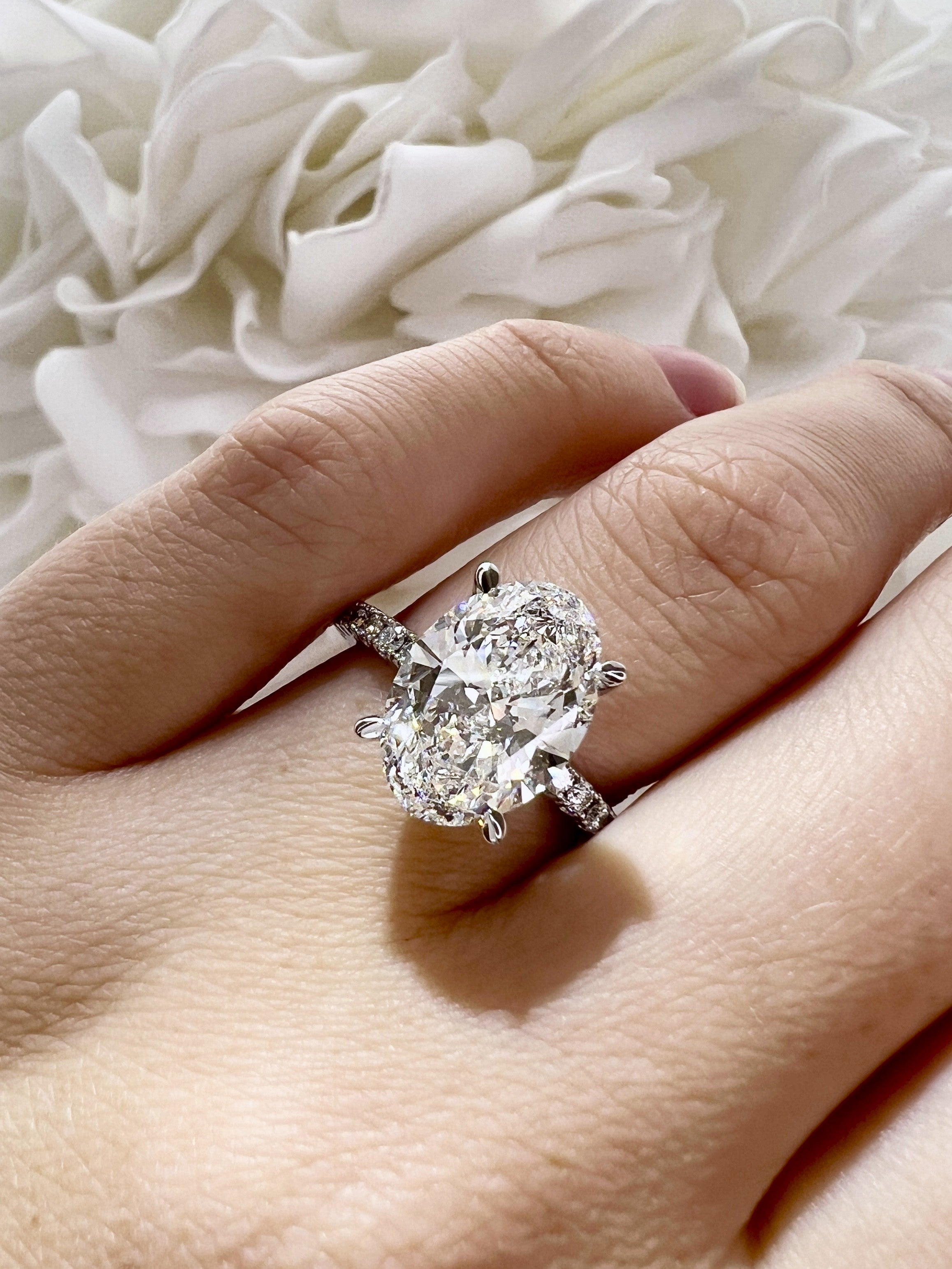 4.00 Carat Oval Cut Lab Grown Diamond Accented Engagement Ring | 14k White Gold