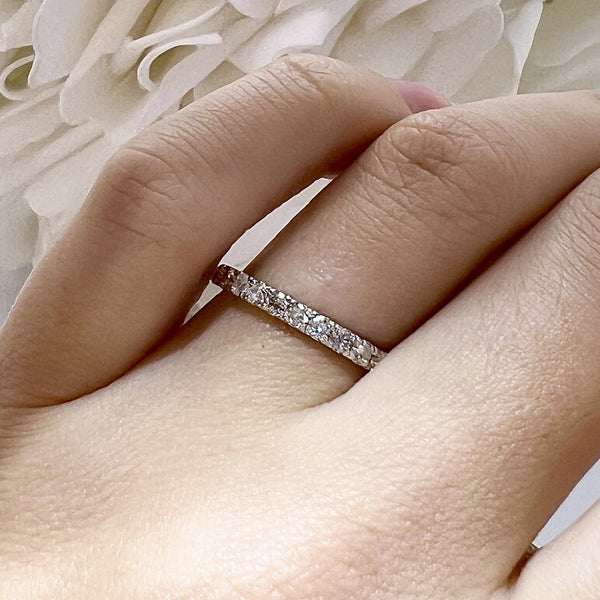 0.60 Total Carat Weight French Set Natural Diamond Band | 14K White Gold