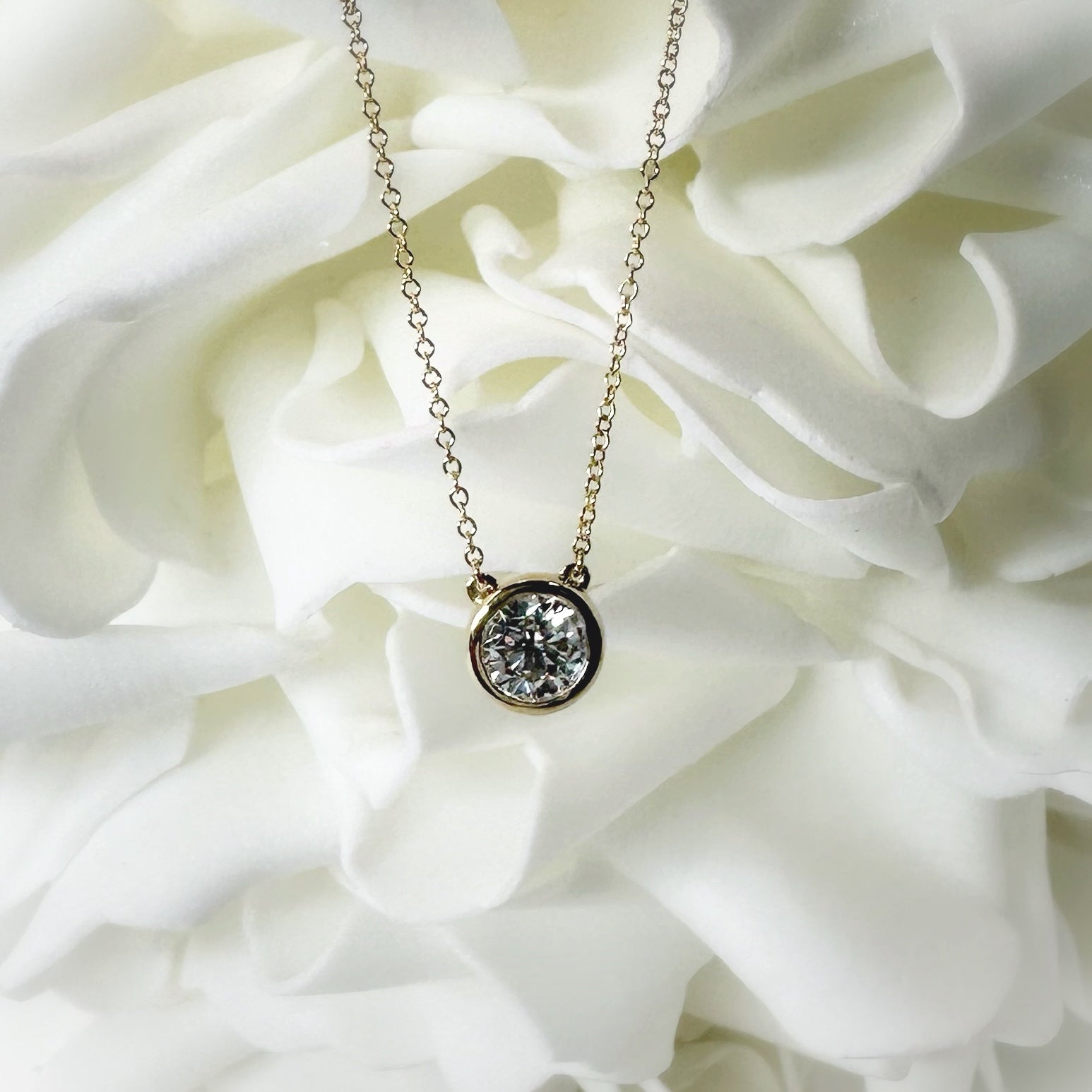 1.00 Carat Bezel Set Round Brilliant Cut Lab Grown Diamond Necklace | 10K Yellow Gold