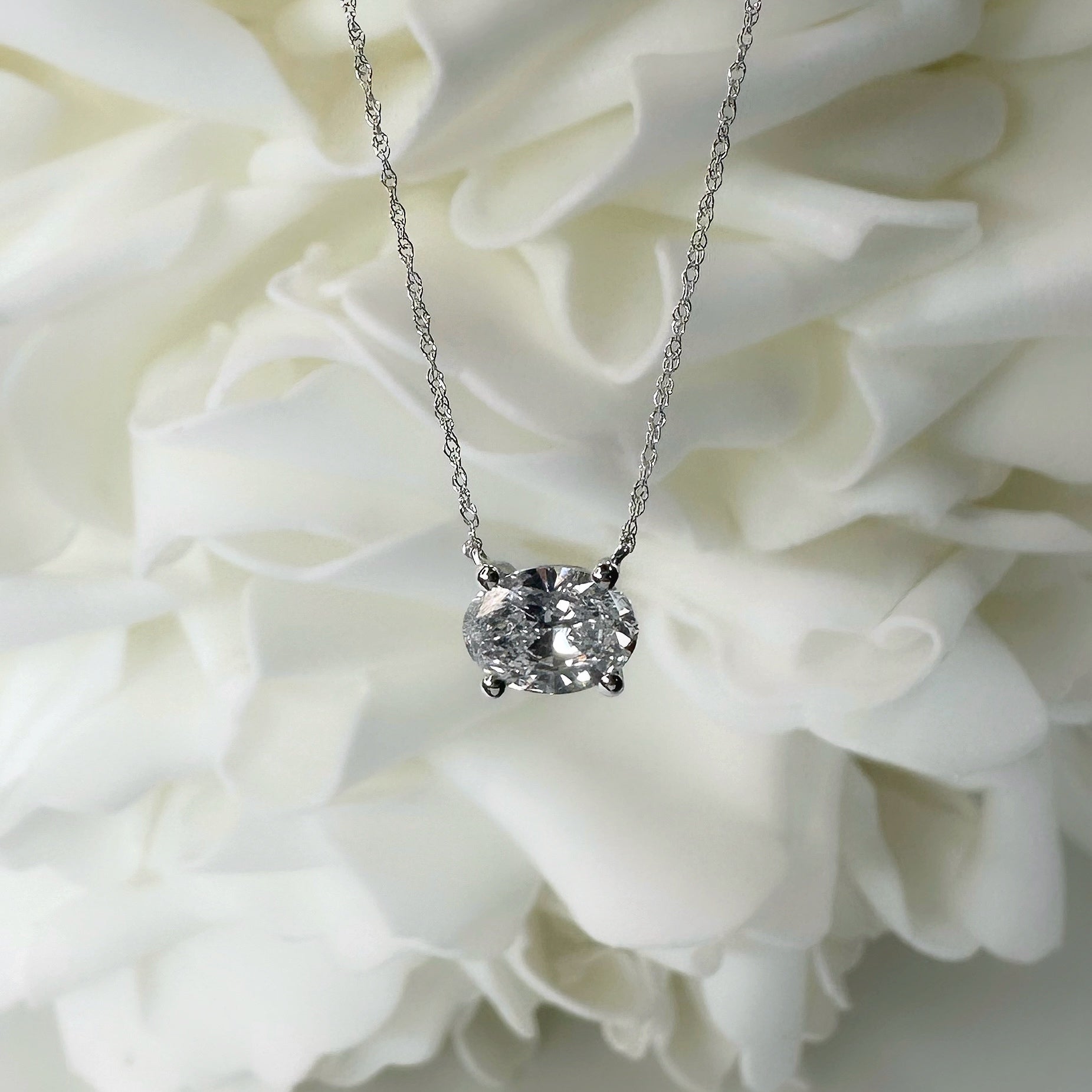 1.00 Carat East West Set Oval Cut Lab Grown Diamond Necklace | 10K White Gold