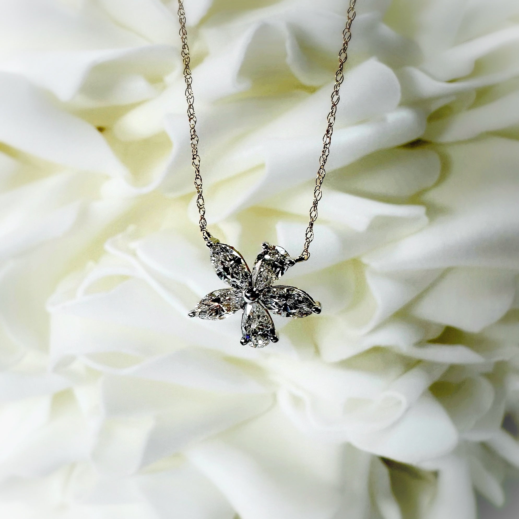 1.00 Total Carat Weight Abstract Floral Lab Grown Diamond Necklace | 10K Yellow Gold