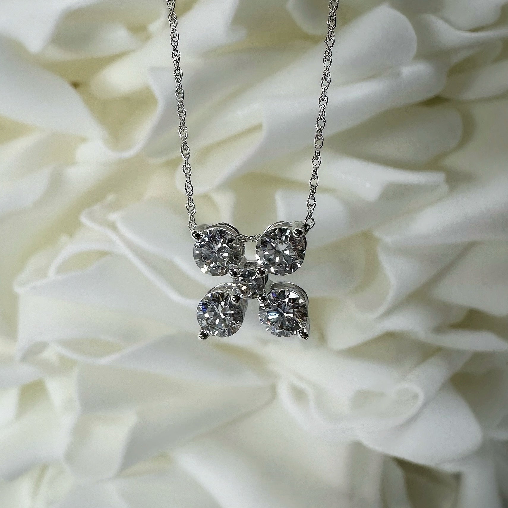 1.00 Total Carat Weight Floral Lab Grown Diamond Necklace | 10K White Gold