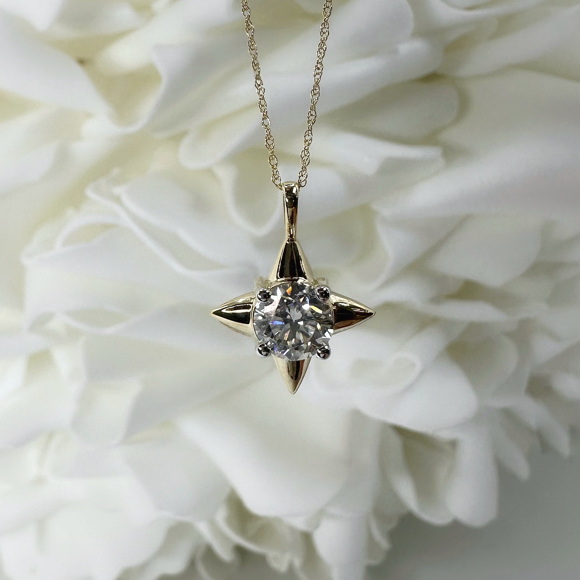 1.00 Carat Round Brilliant Cut Lab Grown  Diamond Star Necklace | 10K Yellow Gold