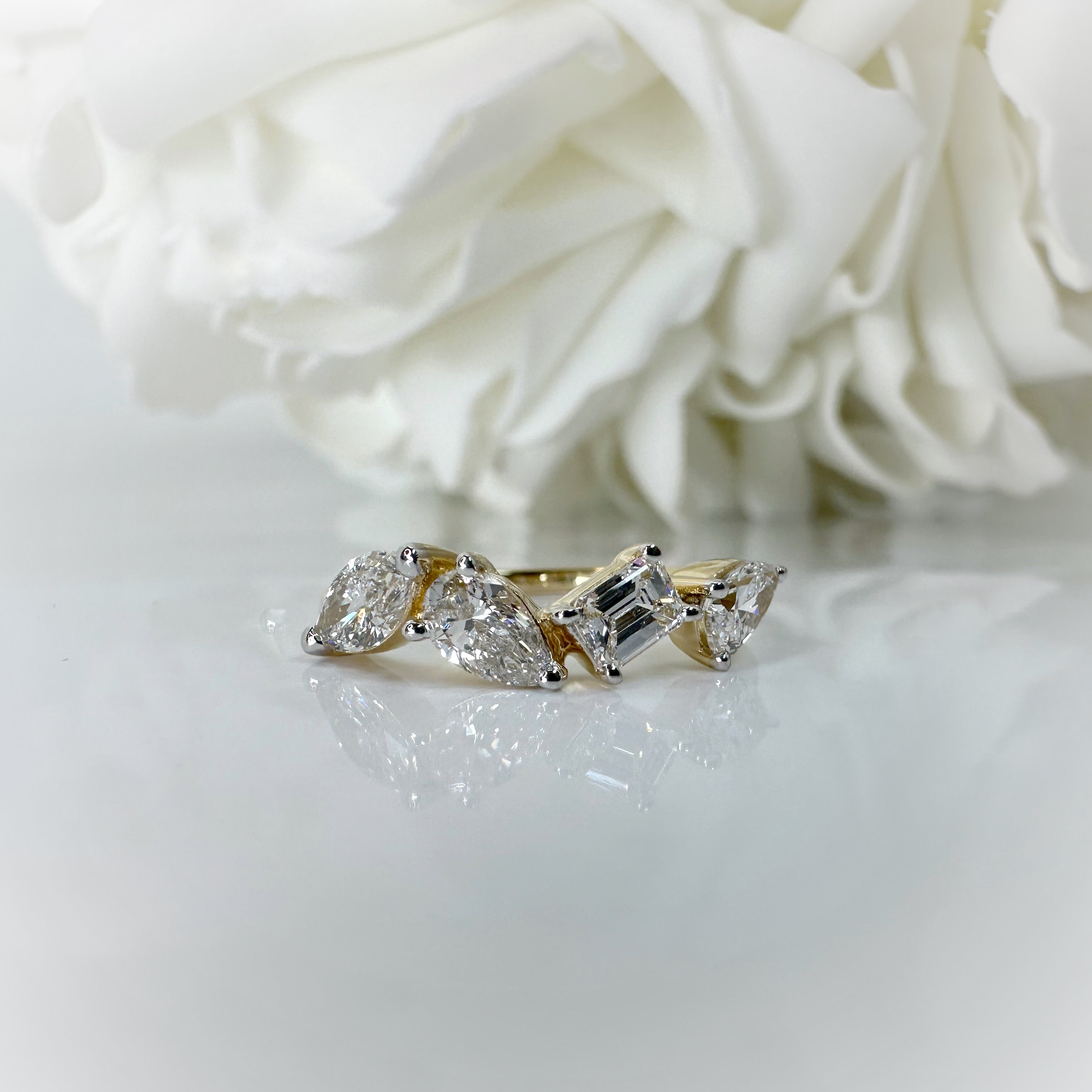 1.00 Total Carat Weight 4 Stone Multi Shaped Lab Grown Diamond Anniversary Band | 10K Yellow Gold