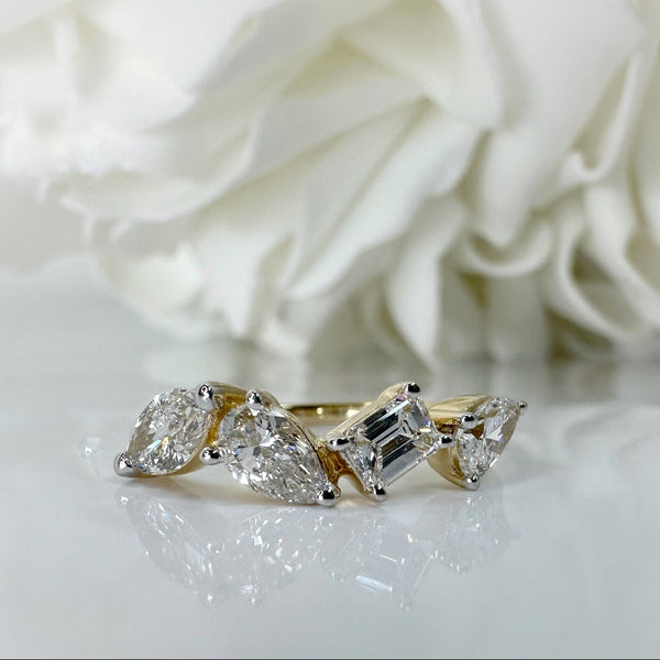 1.00 Total Carat Weight 4 Stone Multi Shaped Lab Grown Diamond Anniversary Band | 10K Yellow Gold