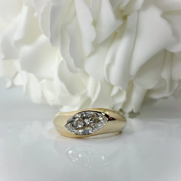 1.00 Carat Bezel Set Marquise Cut Lab Grown Diamond Engagement Ring | 10K Yellow Gold