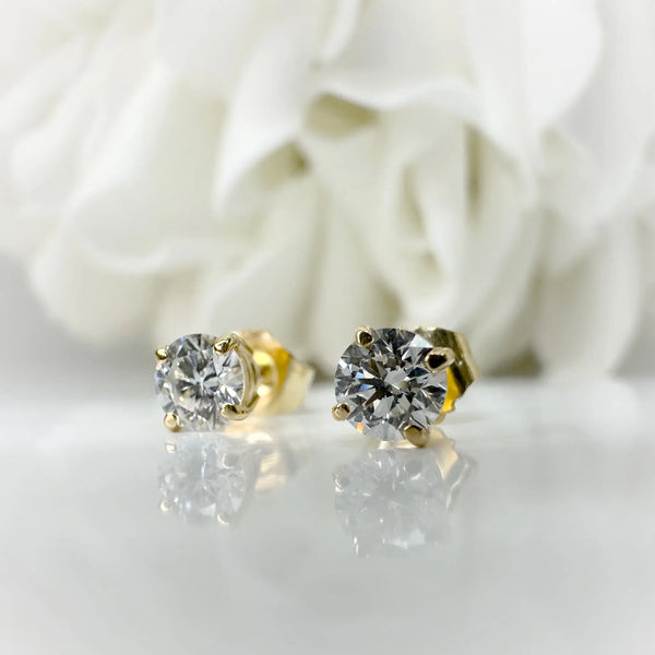 0.735 Total Carat Weight Round Brilliant Cut Lab Grown Diamond Stud Earrings | 14K Yellow Gold