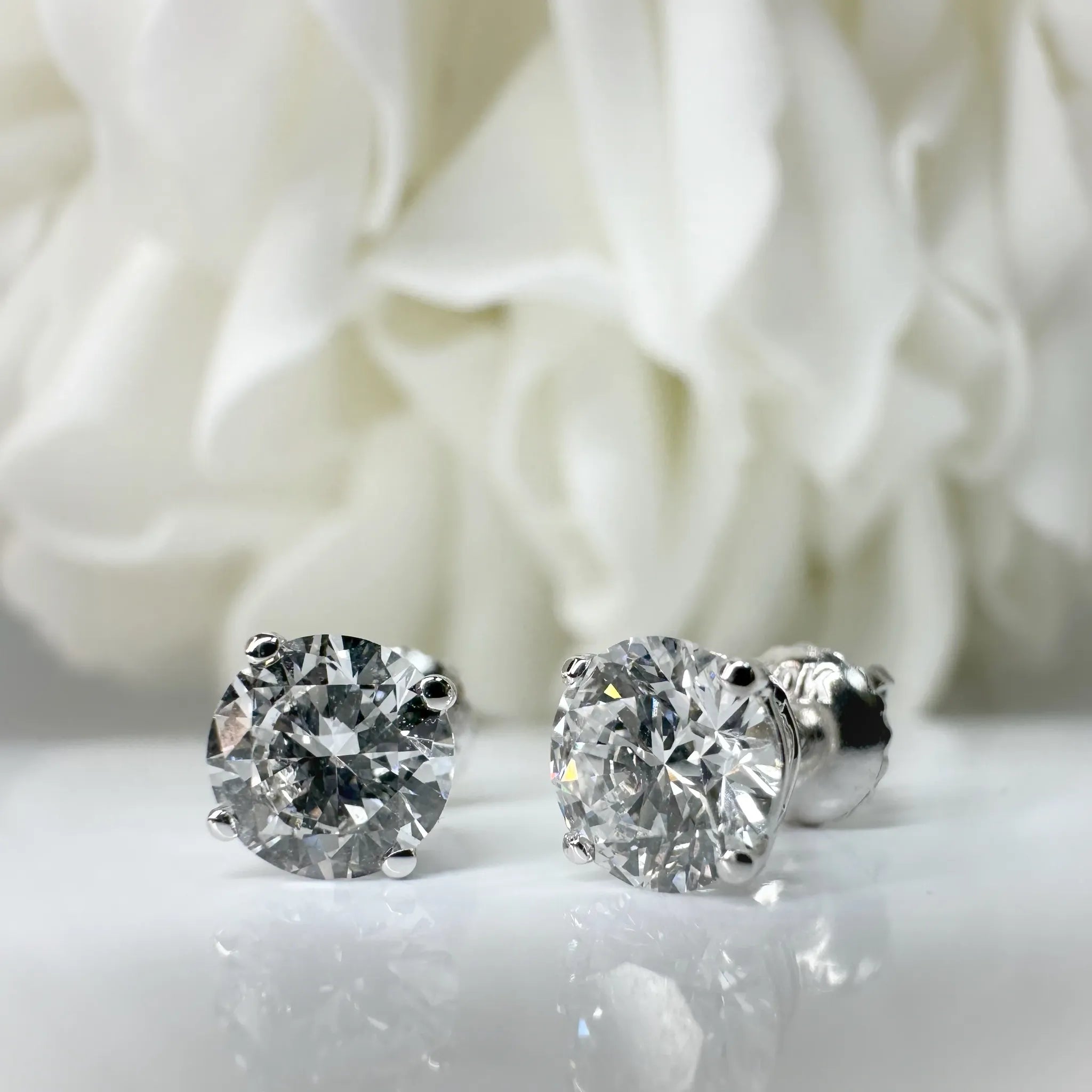 1.50 Total Carat Weight Round Brilliant Cut Lab Grown Diamond Stud Earrings | 10K White Gold