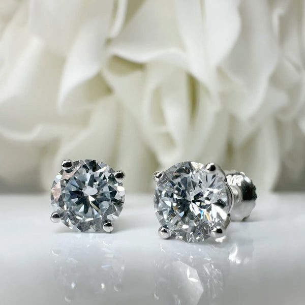 2.00 Total Carat Weight Round Brilliant Cut Lab Grown Diamond Stud Earrings | 14K White Gold
