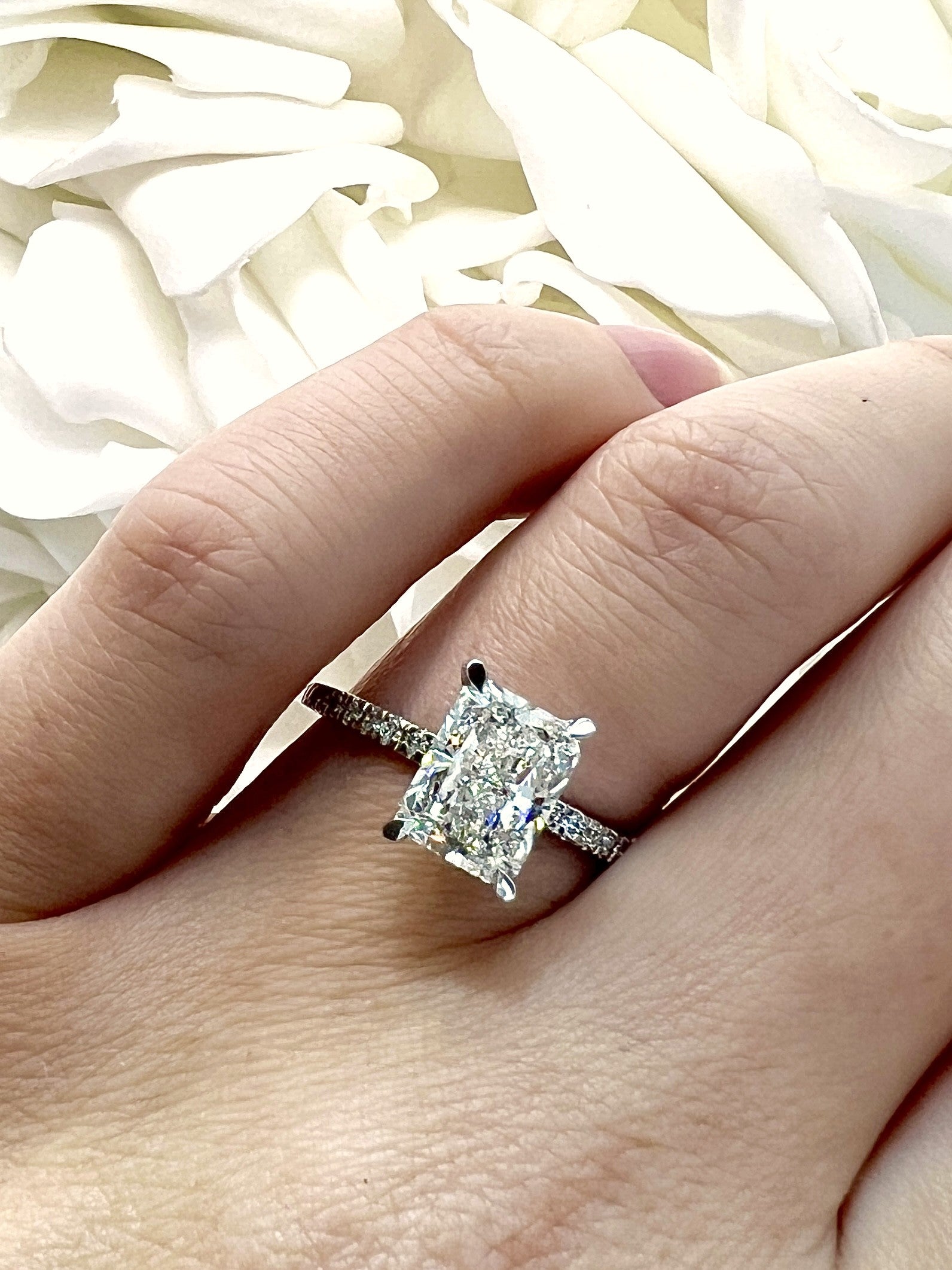 2.25 Total Carat Weight Lab Grown Diamond Accented Engagement Ring With Radiant Center | 14k White Gold