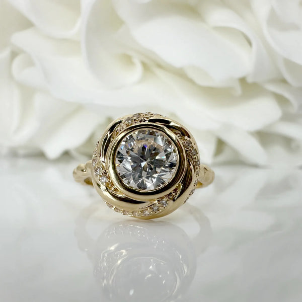1.50 Carat Bezel Set Round Brilliant Cut Lab Grown Diamond Engagement Ring | 14K Yellow Gold