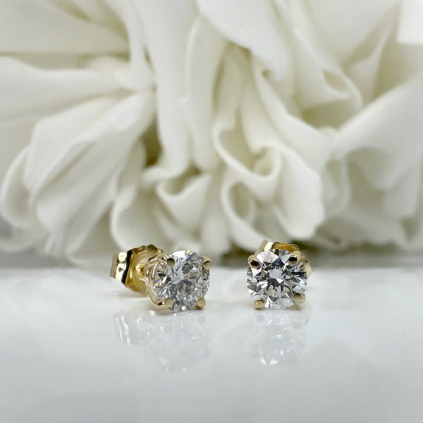 0.58 Total Carat Weight Round Brilliant Lab Grown Diamond Stud Earrings | 14K Yellow Gold