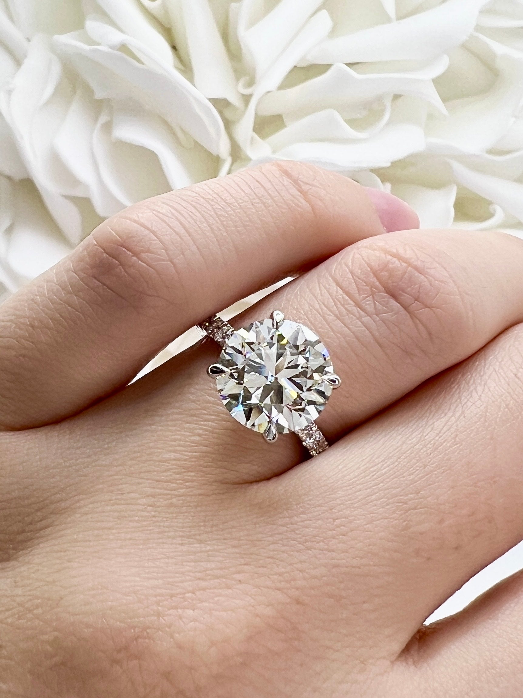 4.00 Carat Round Brilliant Lab Grown Diamond Accented Engagement Ring | 14k White Gold