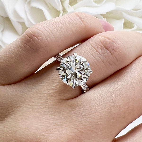 4.00 Carat Round Brilliant Lab Grown Diamond Accented Engagement Ring | 14K White Gold